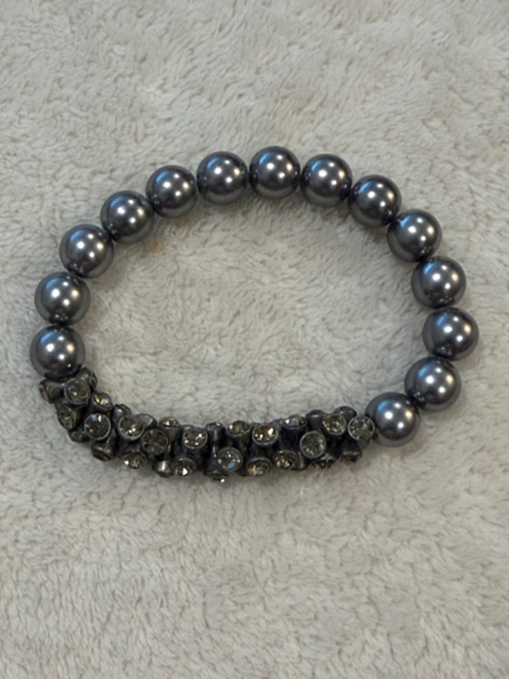 Ann Taylor Gunmetal Pearl Bracelet with Crystal Cluster
